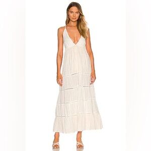 PQ Swim Amelie Tiered Cotton Maxi Dress size XS Small White Gold